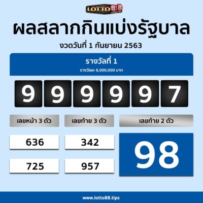 ตรวจหวย งวด 1 กันยายน 2563 ผลรางวัลสลากกินแบ่งรัฐบาล ...